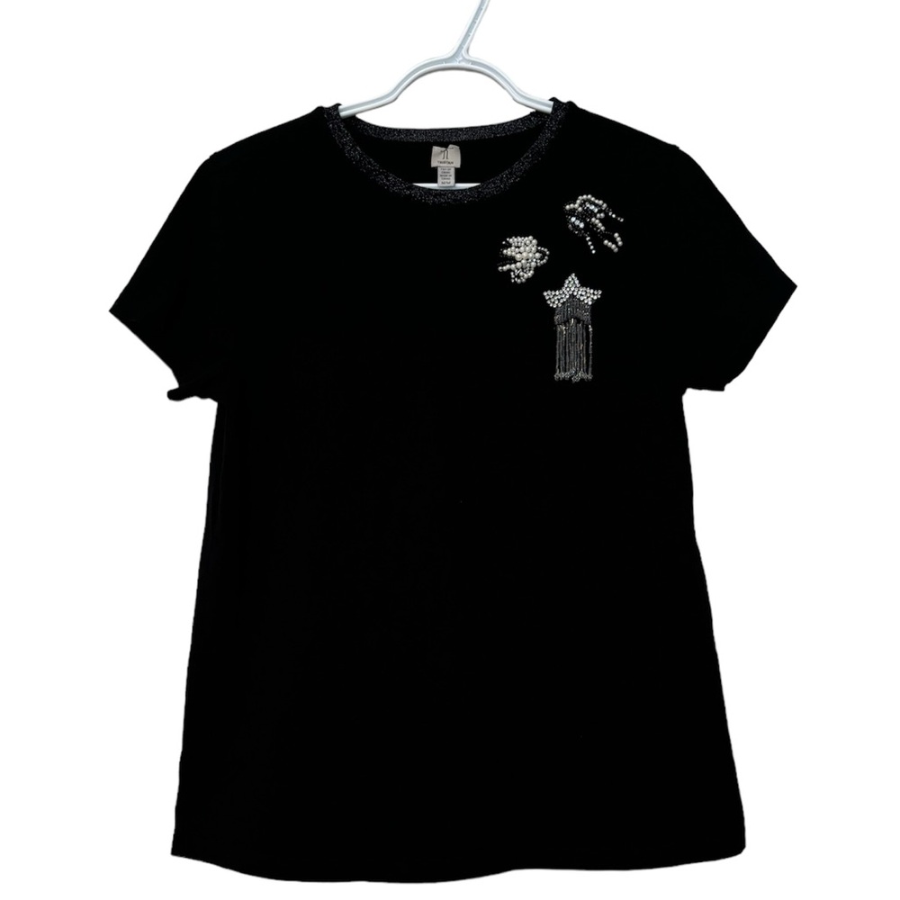 Tristan chic black T-shirt with pearl appliqués size Medium